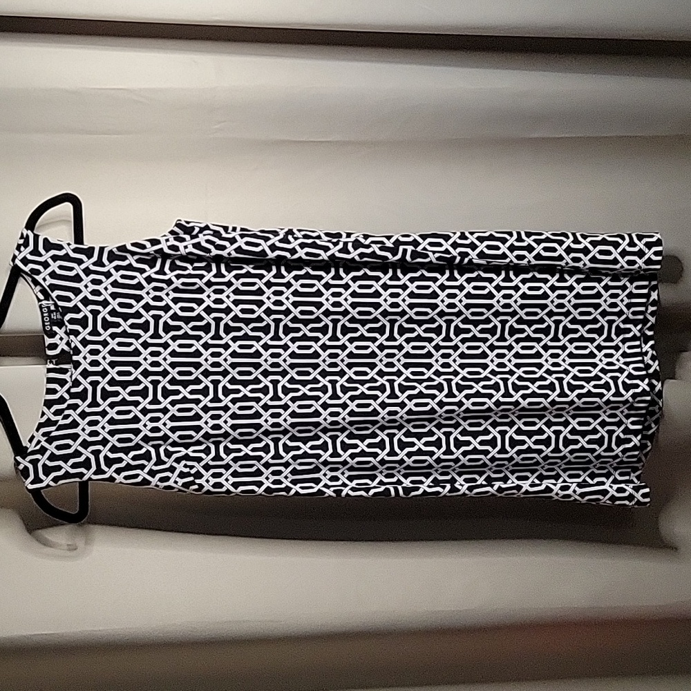 George Dress Midi Sleeveless Black with White Geometric Design